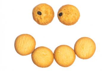 Group of assorted of danish butter cookies top view face photo concept isolated on white background clipping path