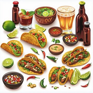 Vibrant Painting of Mexican Food and Drinks