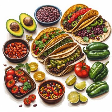 A Painting of a Variety of Mexican Food