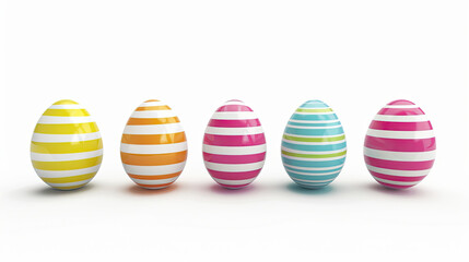 Fototapeta na wymiar row of colorful striped easter eggs isolated on white background