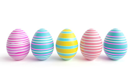 Fototapeta premium row of colorful striped easter eggs isolated on white background