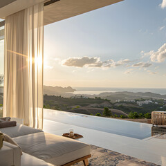 Beautiful Modern Villa with Pool Overlooking Nature generative ai