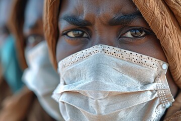 A close-up, blurred image capturing the essence of safety during a pandemic with a focus on a medical face mask