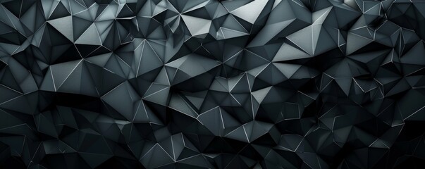 A dark, abstract background featuring a complex polygonal design, creating a sense of depth and mystery - obrazy, fototapety, plakaty