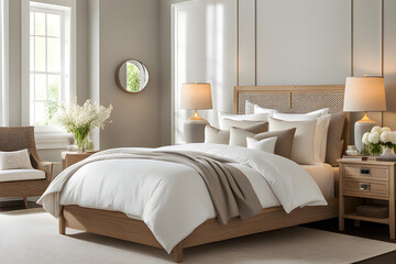 modern bedroom with pillows on bed