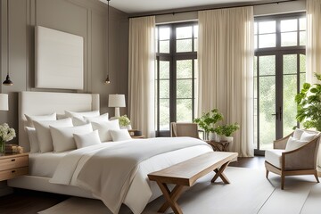 Naklejka na ściany i meble modern bedroom with pillows on bed