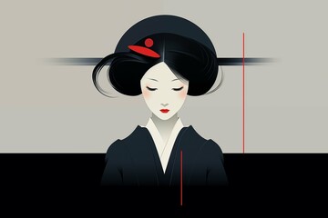 geisha,  one color  background drawing in a minimalist style, Asia, Japan	
