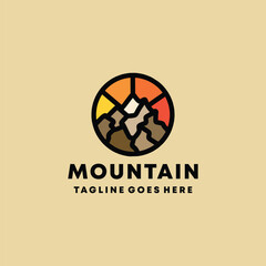 Mountain Logo Colorful Vector, High Peak Monoline Icon Symbol, Adventure Creative Vintage Graphic Design