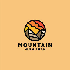 Mountain Logo Colorful Vector, High Peak Monoline Icon Symbol, Adventure Creative Vintage Graphic Design