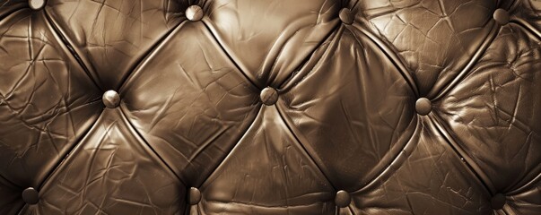 Sepia-toned luxurious buttoned brown leather image, oozing opulence.