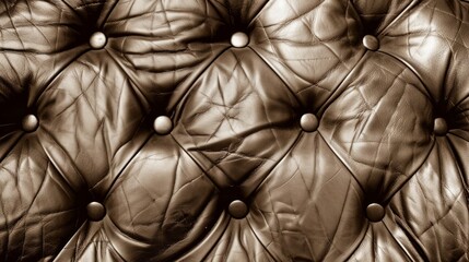 Sepia-toned luxurious buttoned brown leather image, oozing opulence.