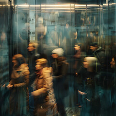 Dynamic Scene of People Rushing Around Elevators generative ai