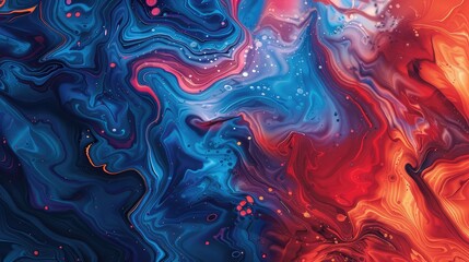 Fototapeta premium Marbled blue and red abstract background. Liquid marble ink pattern.