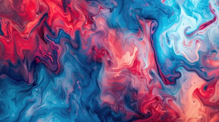 Marbled blue and red abstract background. Liquid marble ink pattern.