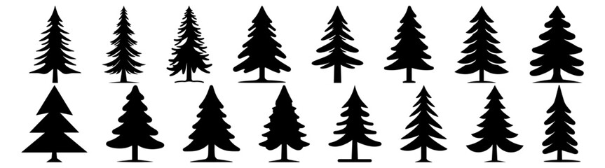 Pine tree silhouette set vector design big pack of illustration and icon