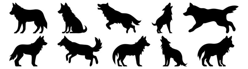 Wolf  silhouette set vector design big pack of illustration and icon