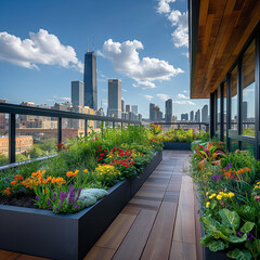 Fototapeta premium Food agriculture meets urban lifestyle, balcony garden as vegetable field environment, fresh and organic. Food vegetable agriculture. Concept vegetable agriculture