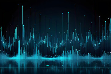 Abstract light lines are wavy flowing dynamic in blue colors, on a black background. The concept of energy, electricity, technology, science, music