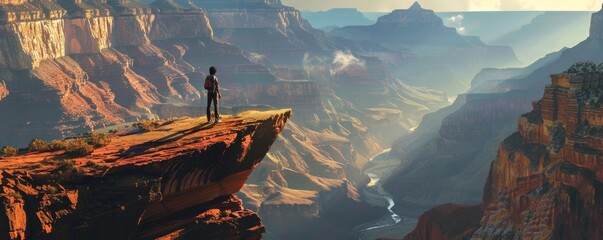 Person on cliff overlooking canyon.