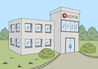 Hospital building graphic color sketch illustration vector - 757995314