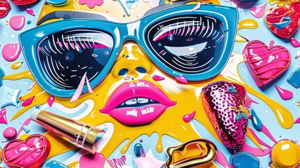 Surreal Pop Art Fashion Composition with Sunglasses