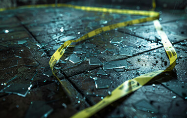 Obraz premium evidences and crime scene markers on stone background at night