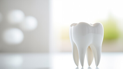 Tooth model in dental office, dentistry and orthodontics concept. copy space