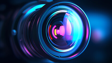 Camera lens with purple backlight - obrazy, fototapety, plakaty