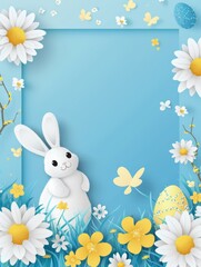 Easter holiday border and frame template. Happy Easter Day. Elegant egg and paper blank in center. Beautiful flower. Branding mock up, holiday marketing concept. soft color background - obrazy, fototapety, plakaty