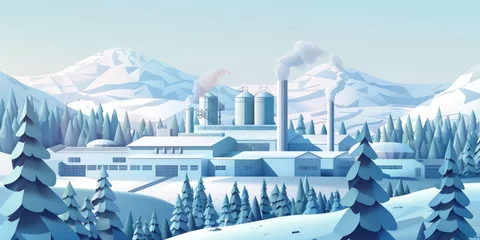 Keuken spatwand met foto A snowy landscape with a factory in the background © kiimoshi