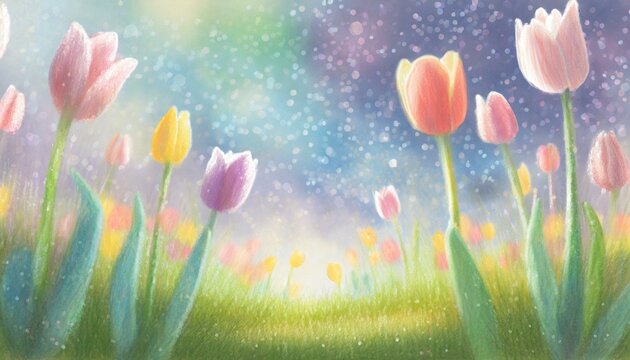 Illustration background of spring tulip field.