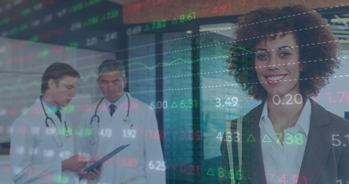 Image of data processing over group of diverse doctors