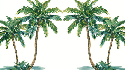  watercolor hand drawn palm trees isolated on white background, clipart style with margins - obrazy, fototapety, plakaty