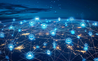 Obraz premium Global business internet network connection iot internet of things business intelligence concept