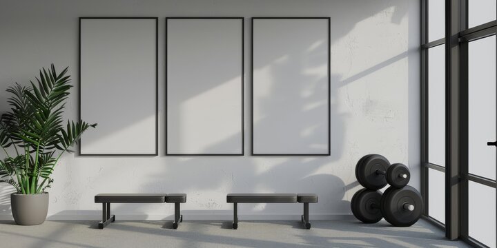 A gym with a black and white theme