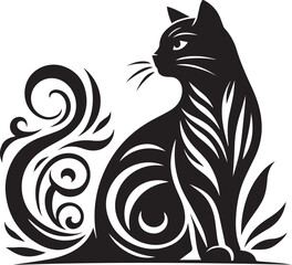  A black and white cat vector illustration
