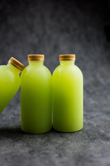 Guava juice nutrition in bottle for healthy drink, hydration beverage, and summer natural...