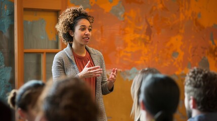 Presenter engaging an audience at a seminar with a captivating presentation.