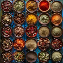 A spectrum of spices explodes in a riot of color, their fragrant whispers telling stories of distant lands and exotic flavors. 