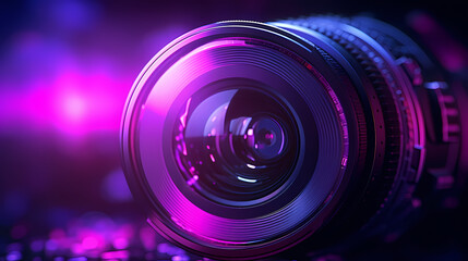 Fototapeta na wymiar Camera lens with purple backlight