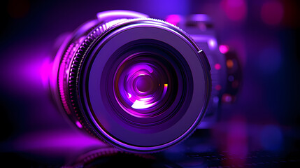 Fototapeta na wymiar Camera lens with purple backlight