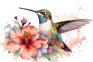 Hummingbird Watercolor Flowers Illustration Sweet