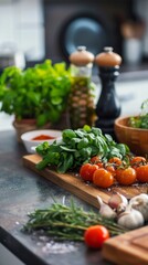 Vegan cooking ingredients in a contemporary kitchen.