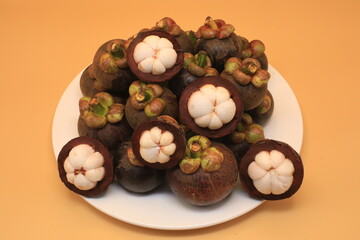 Peeled mangosteen natural fresh fruit