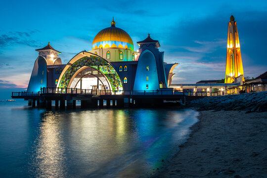 sundown from melaka straits mosque, malaysia