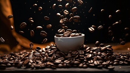 coffee beans falling into a cup