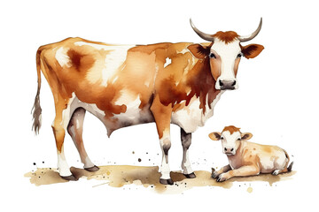 brown calf cow sketch farm animal white spots cow illustration watercolor calf