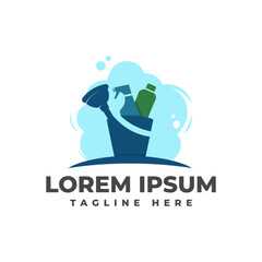 Cleaning Service with Mop Logo Vector Icon Illustration