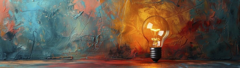 A bright lightbulb shines on a colorful backdrop, showcasing varied career and life symbols, emphasizing success avenues. - obrazy, fototapety, plakaty