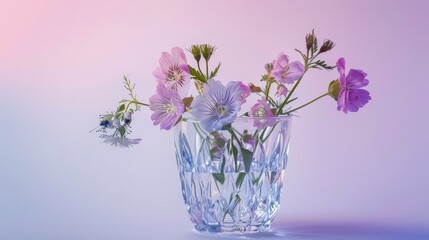 Bouquet of purple wildflowers in glass vase